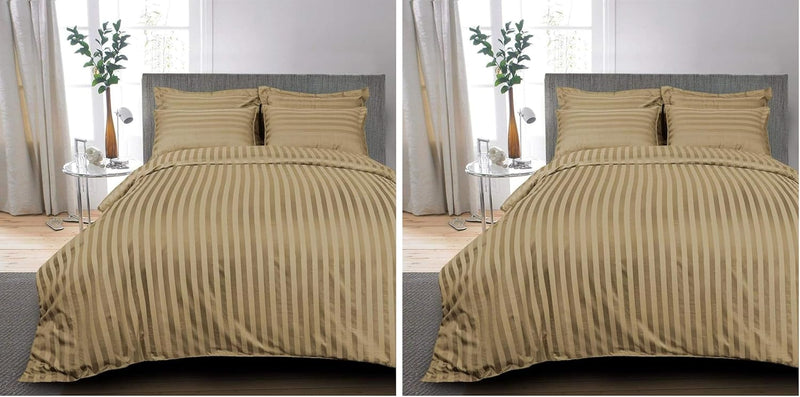 Easy Living Stripe 3 Pcs Duvet Cover Set 240x260 cm with 2 Pillow Cases; White Size: King - 160x220 (Pack of 2) Brown