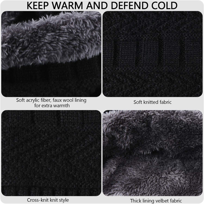 4 Pieces Women Winter Hat and Glove Set, Warm Knitted Beanie Hat Glove Snow Ski Skull Cap with Visor and Touchscreen Glove