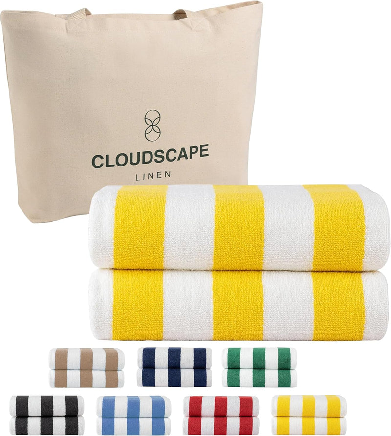Cloud Scape Linen 2 Pcs Cabana Stripe Beach Towel Set, Oversized Soft Cotton Towel, Quick Dry and Highly Absorbent, Perfect for Beach, Picnic and Fitness, 76x152 cm, Blue
