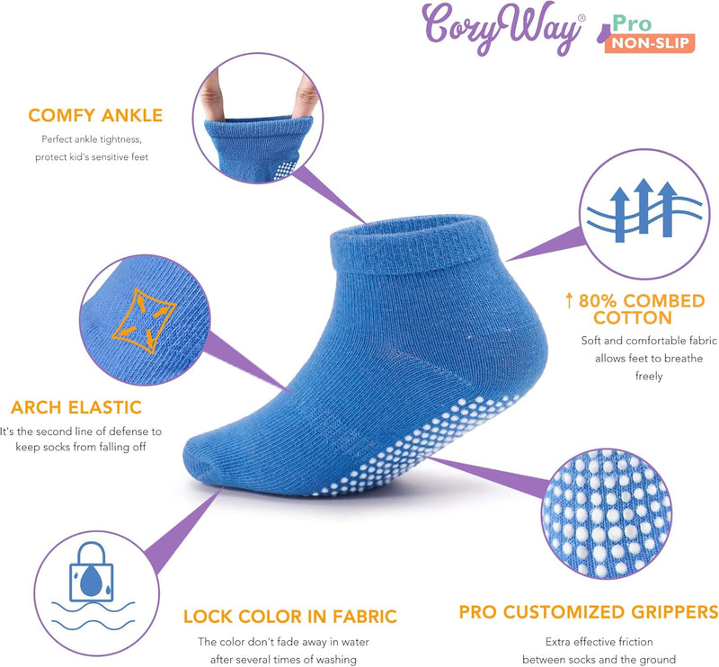 CozyWay Non-Slip Socks with Grippers - Ankle Style for Little Girls and Boys, Infants, Toddlers, Children