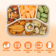 4 Pcs Wheat Straw PP 4-Compartment Bento Lunch Box, Reusable Snack Box for Adults and Kids, Meal Prep Containers for School, Work, Travel, Freezer and Dishwasher Safe