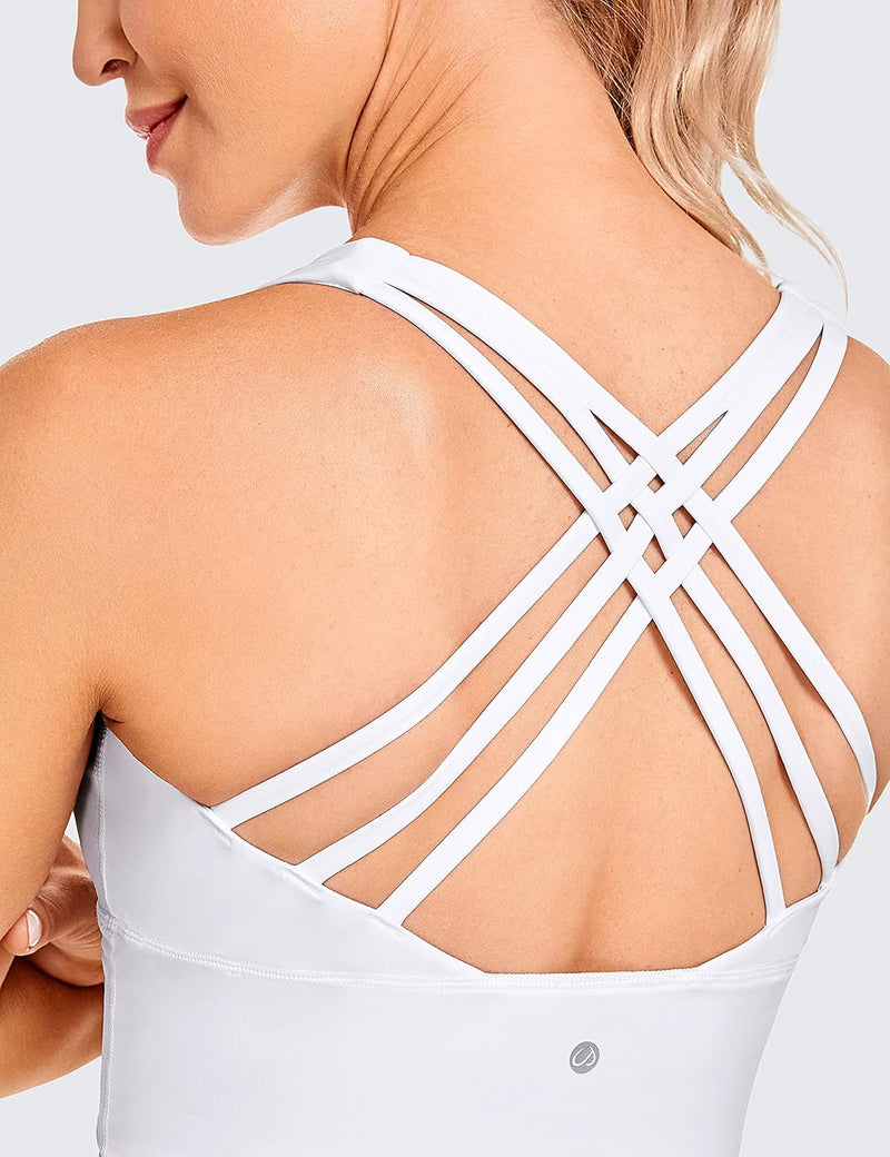 CRZ YOGA Women's Longline Strappy Sports Bras for Women Wirefree Padded Yoga Bras Tops