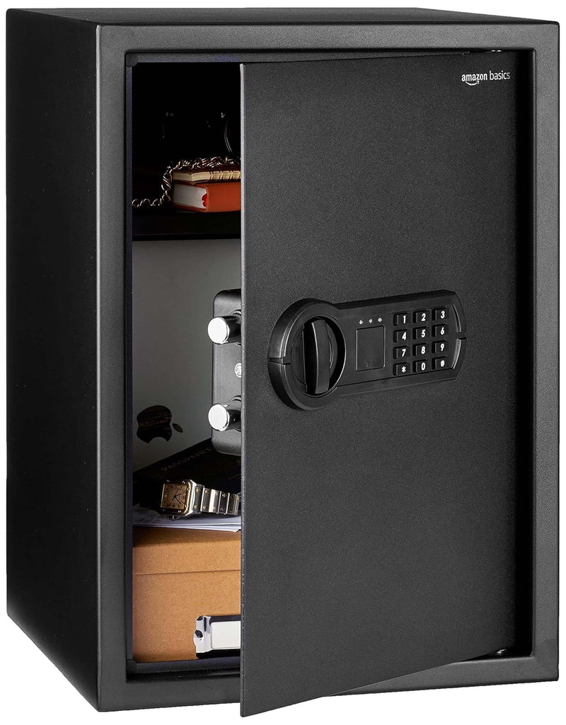 Amazon Basics Steel Home Security Electronic Safe with Programmable Digital Keypad Lock for Jewelry, Money, Valuables Storage, 51 Litres, 35 cm W x 33 cm D x 50 cm H, Black