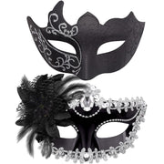 Couple Masquerade Masks Set Venetian Party Mask Plastic Halloween Costume Mask Mardi Gras Mask for Couples Women and Men, Gold - Black & Silver