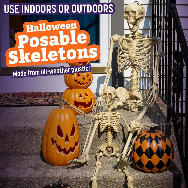SLEEPHEAD Halloween Skeleton Decoration,Adult (36'') & Child (16'') Skeleton Value 2 Pack for for Halloween Party Yard Haunted House Props Indoor Outdoor Decor