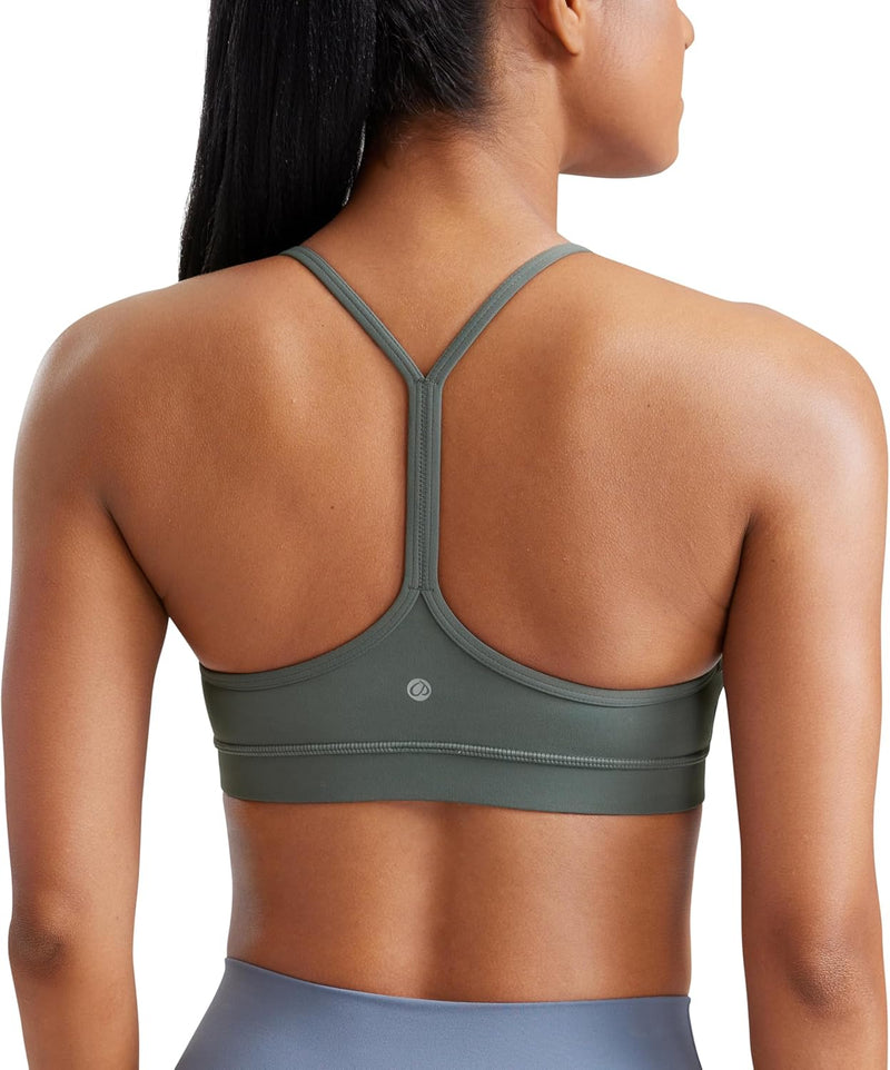 CRZ YOGA Y Back Sports Bra for Women - Padded Racerback Spaghetti Straps Thin Strap Low Impact Workout Yoga Bra