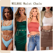 Azonee Metal Waist Chain Belts for Women Pearls Gold Silver Chain Belts for Dresses Adjustable Ladies Metal Body Link Belt
