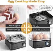 Annie & Mia Design Electric Egg Cooker, Stainless Steel 8 Egg Capacity egg boiler, 500W, Hard, Medium, Soft Boiled Egg Poacher, egg steamer, Multi-function, Knob Controled Auto Shut-Off Function