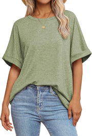 Womens Oversized T Shirts Loose Fit Crewneck Short Sleeve Summer Casual Blouse 2024 Y2K Tee Tops - Army Green