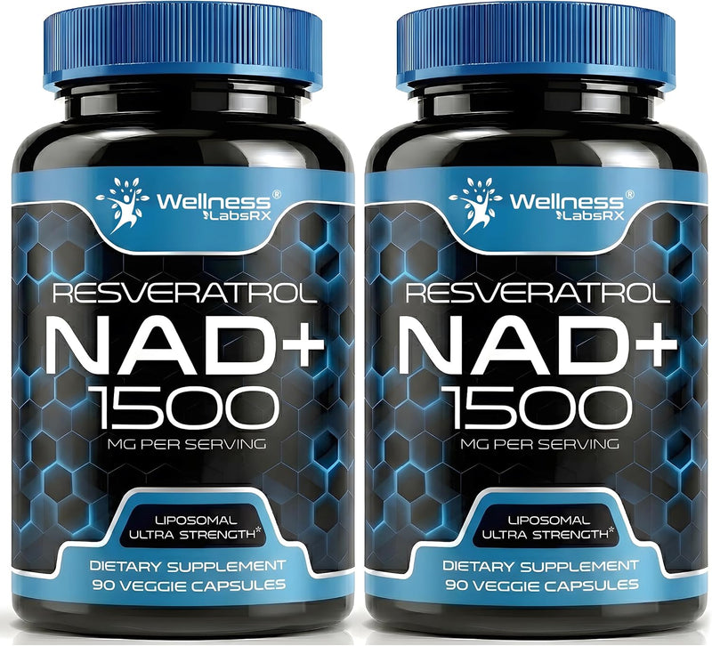 WELLNESS LABSRX NAD Supplement, 1500mg - USA Made Liposomal NAD+ Supplement with Resveratrol, NAD Plus Boosting - Support Cellular Health, Stamina & Healthy Aging - Ultra Strength Capsules - 90 Count (Pack of 2)