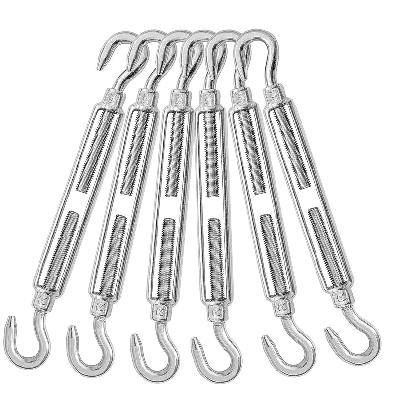 THE WHITE SHOP 6PCS M10 hooks, 304 stainless steel turnbuckles Wire rope tension heavy duty turnbuckles for cable guardrail wire rope Hardware components