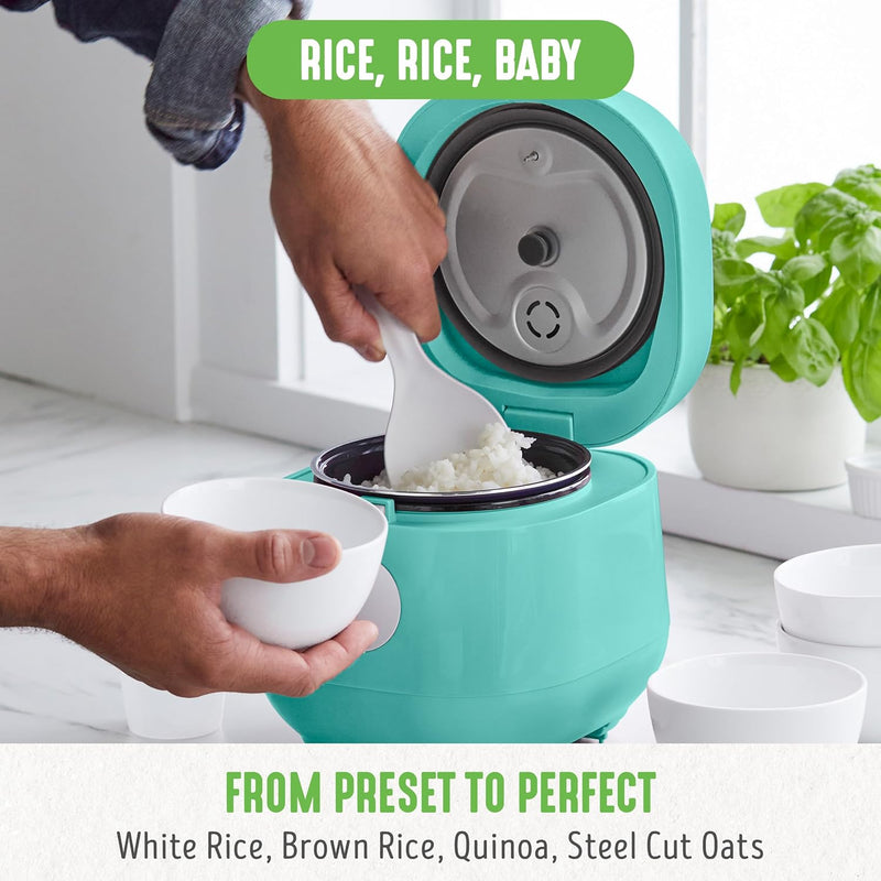 GreenLife Healthy Ceramic Nonstick 4-Cup Rice Oats and Grains Cooker, PFAS-Free, Dishwasher Safe Parts, Black