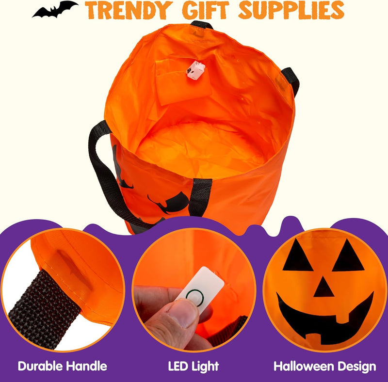 JOYIN 2pcs Halloween Trick or Treat Bags, 10 x 11.8 Inch / 25 x 30 cm Reusable Pumpkin Buckets for Kids Halloween Birthday Party