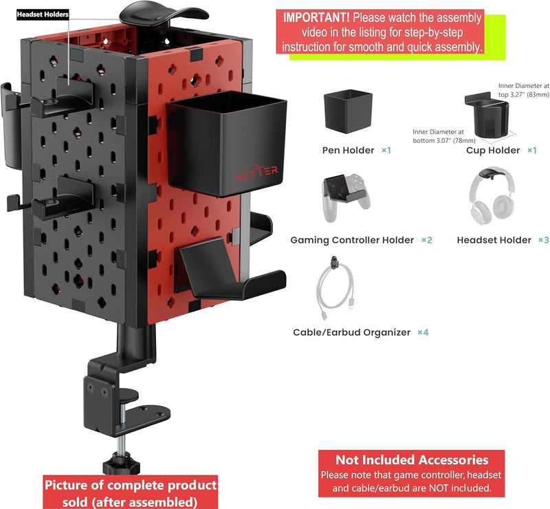 Clamp On Desk Mount Pegboard Organizer | Controller and Headphone Stand | Pen Holder | Cubical Office and Gaming Accessories for Room | 1 Unit (4-Panel)