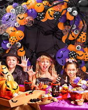 Halloween Decor Balloon, 126 PCS Halloween Balloon Garland Arch Kit, Eye Balloons with Spider Web, Bats, Purple, Orange, Black Balloons for Halloweens Birthday Party Supplies Decorations