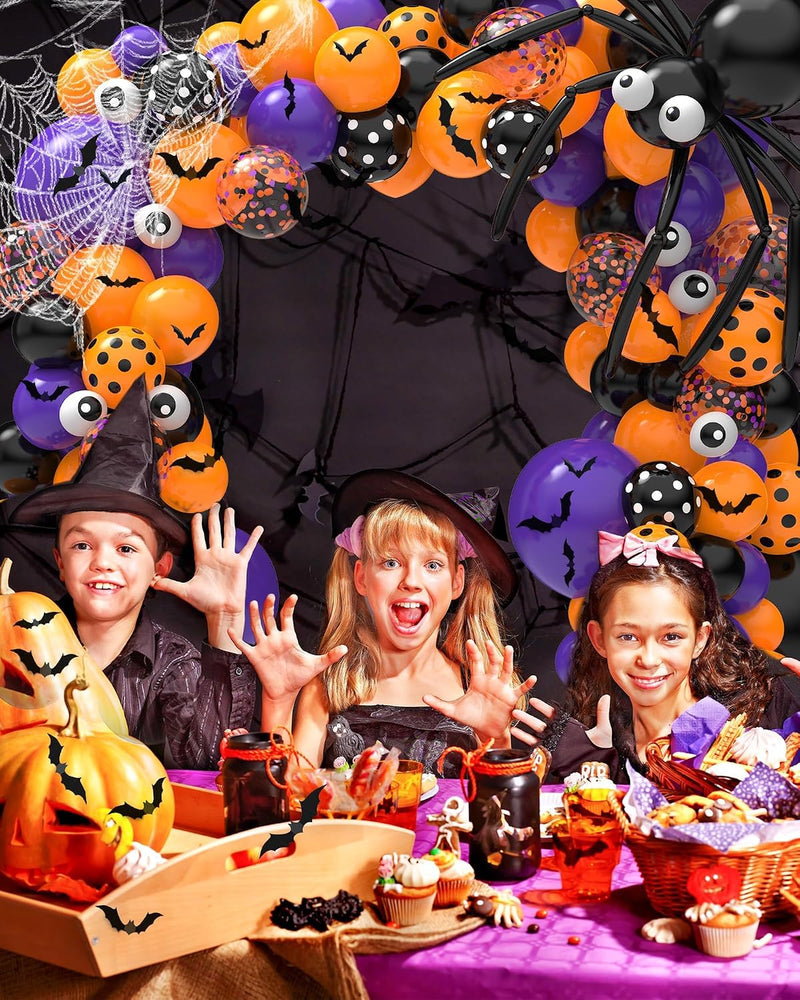 Halloween Decor Balloon, 126 PCS Halloween Balloon Garland Arch Kit, Eye Balloons with Spider Web, Bats, Purple, Orange, Black Balloons for Halloweens Birthday Party Supplies Decorations
