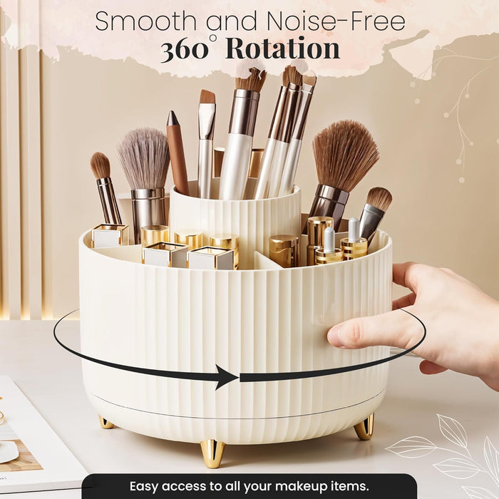 SPAULD Rotating Makeup Organizer, Adjustable Layers Spinning Skincare Organizer, Cosmetic Display Case with Brush Holder, Multi-Function Storage Carousel for Vanity Bathroom Countertop (Style 2)