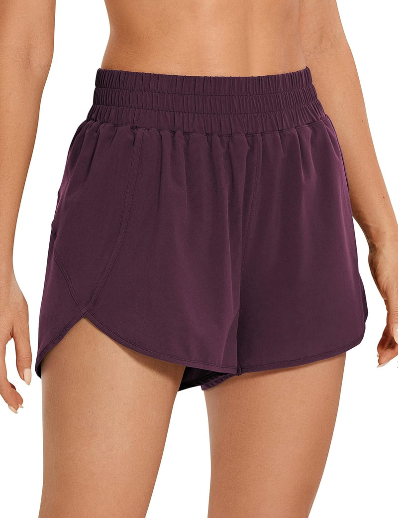 CRZ YOGA Women's High Waisted Running Shorts Mesh Liner - 3'' Dolphin Quick Dry Athletic Gym Track Workout Shorts Zip Pocket