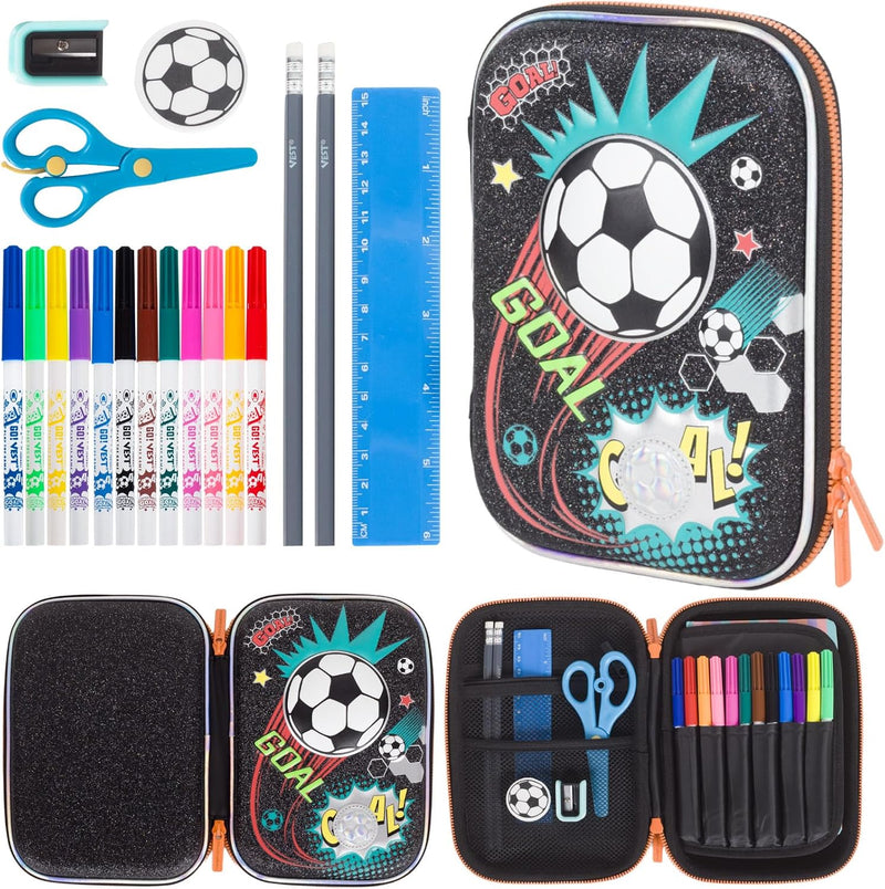 Unicorn Pencil Case Stationery Set for Kids, 3D EVA Big Capacity Cute Cartoon Pencil Pen Case Bag with Zipper Office School Storage Bag Pouch Holder Box Organizer - Football