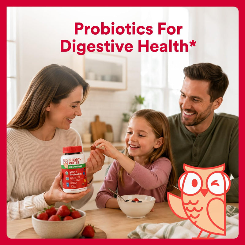 Organic Kids Multivitamin, Daily Gummy Vitamins: Probiotics, Vitamin C, D3, Zinc, & B12 for Immune Support, Energy & Digestive Health, Assorted Fruit Flavor, 120 Gummies, 30 Day Supply - Organic + Probiotics