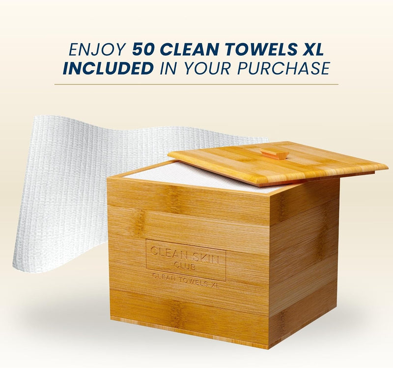 CLEAN SKIN CLUB CSC CT Clean Towels XL/World's First Biodegradable Face Towel/Disposable Makeup Removal Wipes/Super Soft 50 Count Single BoxWhite
