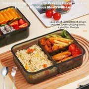 Lunch Box Bento Lunch Boxes 304 Stainless Steel Spoon And Fork For Kids And Adults, Microwaveable, 3 Compartment 1500Ml Suitable For School, Office, And Picnics (Beige)