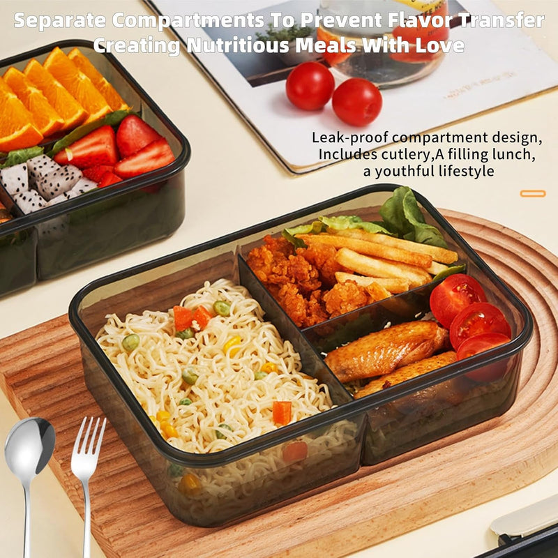 Lunch Box Bento Lunch Boxes 304 Stainless Steel Spoon And Fork For Kids And Adults, Microwaveable, 3 Compartment 1500Ml Suitable For School, Office, And Picnics (Beige)