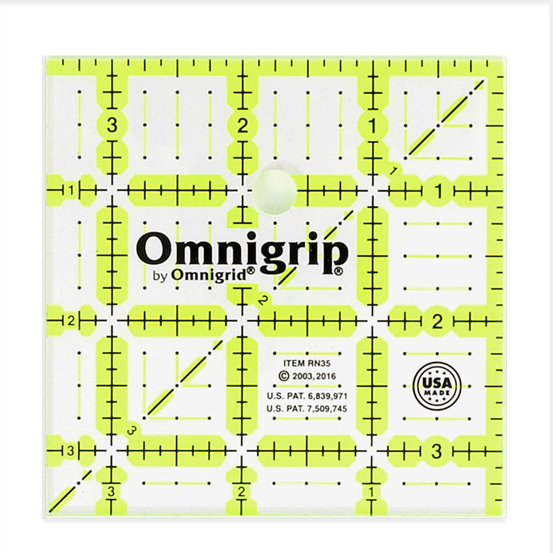 Omnigrid Non-Slip Ruler, 5" Square Sewing and Quilting Supplies - Square 3-Â½" x 3-Â½"
