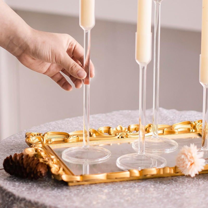 LoveCat 4Pcs Glass Candle Holders for Taper Candle Holders, Clear CandleSticks Long Holder Candlestick Holders for Table Centerpiece, Candle Sticks Holder Decor, Events Party Wedding Reception(4 pcs)
