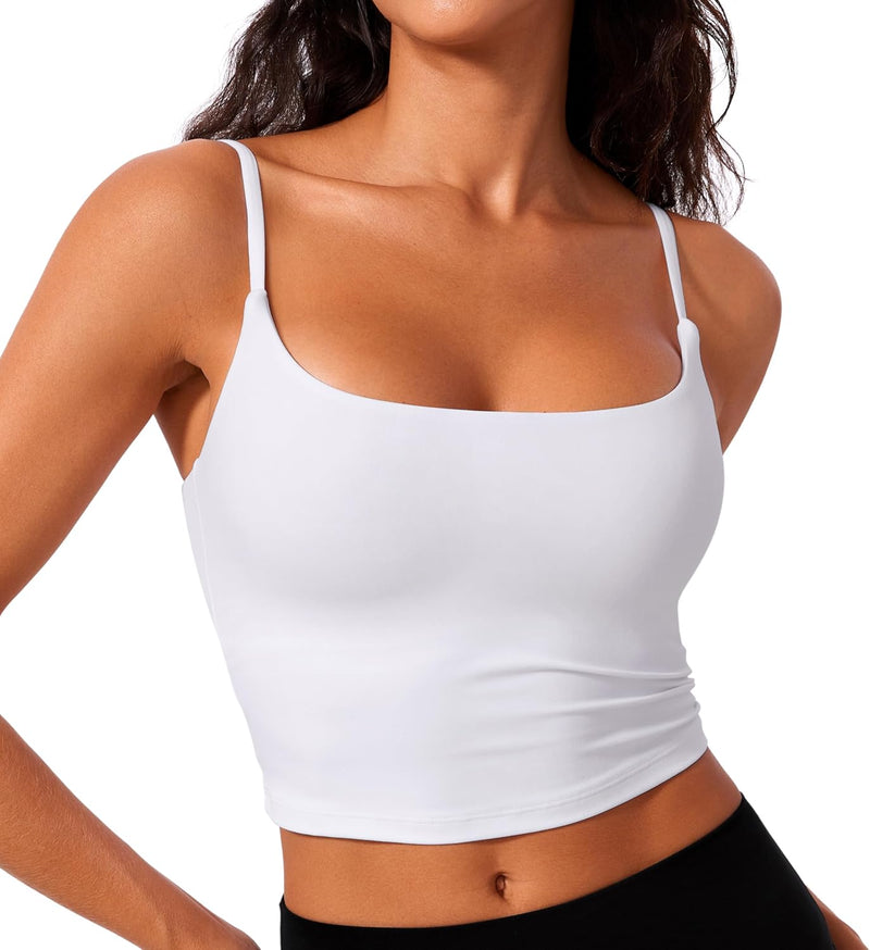 CRZ YOGA Butterlift Womens Scoop Neck Longline Sports Bra - U Back Adjustable Straps Workout Crop Tank Top with Built in Bra