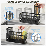 Cisily Kitchen Sink Organizer, 1-Shelf Stainless Steel Sponge Holder with Automatic Drainage, Space Saving, Efficient Divider Design - Black