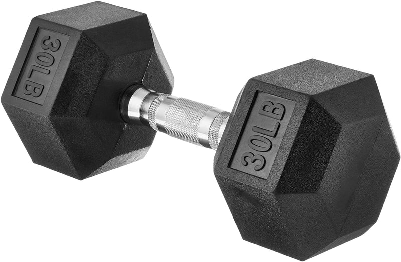 Amazon Basics Rubber Encased Exercise & Fitness Hex Dumbbell, Hand Weight for Strength Training, 30 lbs, Black
