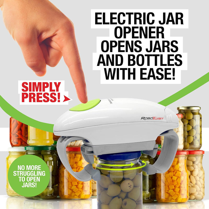 EMSON Robotwist Jar Opener, Automatic Jar Opener, Deluxe Model with Improved Torque, Robo Twist Kitchen Gadgets for Home, Electric Handsfree Easy Jar Opener â Works on All Jar Sizes, As Seen on TV - White