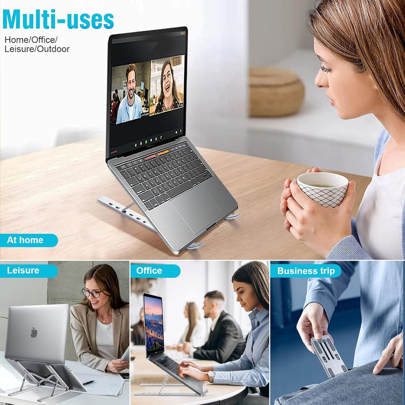 SKY-TOUCH Laptop Stand for Desk, Adjustable ABS+Silicone Foldable Portable Laptop Holder, Ventilated Cooling Notebook Stand for MacBook Pro Air, Lenovo, Dell, HP, Laptops,Tablet - silver-new