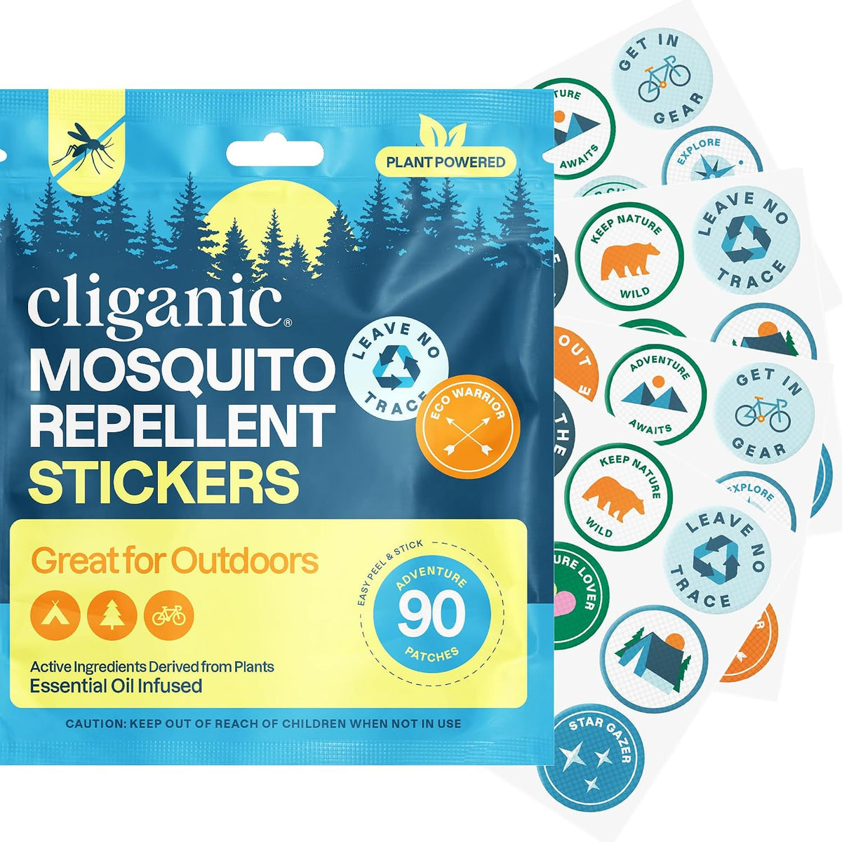 Cliganic Mosquito Repellent Stickers (90 Pack) - Camping Patches for Kids & Adults, Natural DEET-Free, Essential Oil Infused – image 2