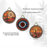 Artvibes Rajasthani Culture Wooden Wall Hanger for Home | Office | Living Room | Gift | Modern Decoration Items | Kitchen Wall Decor | Home Decor Hanging Items (WH_5012N), Set of 3