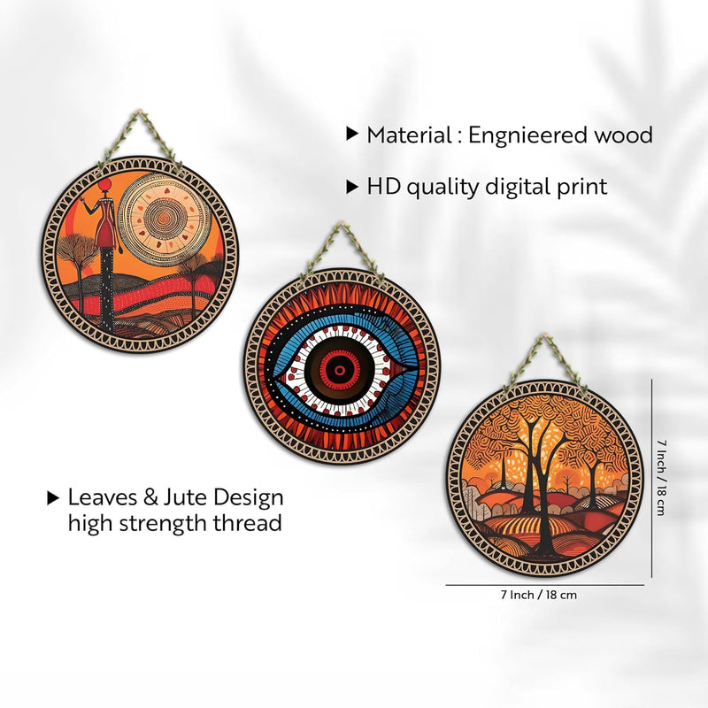 Artvibes Rajasthani Culture Wooden Wall Hanger for Home | Office | Living Room | Gift | Modern Decoration Items | Kitchen Wall Decor | Home Decor Hanging Items (WH_5012N), Set of 3