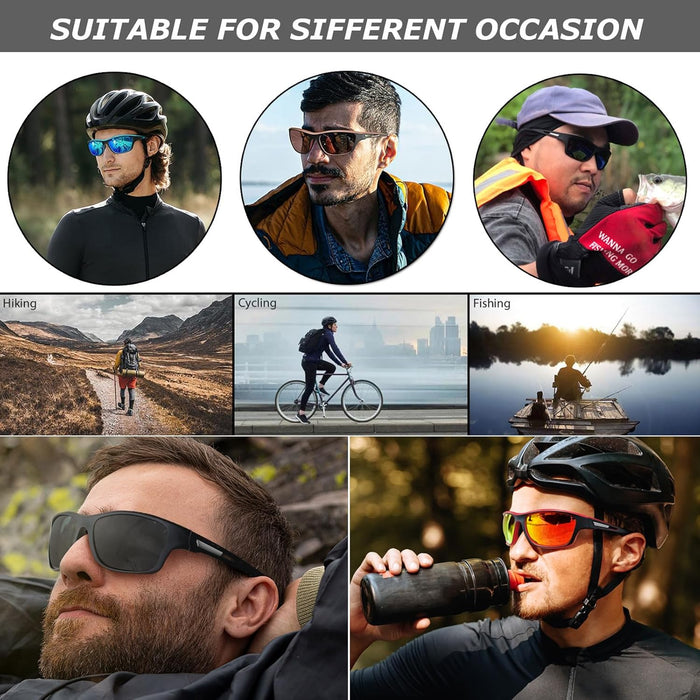 Sports Sunglasses Polarized For Mens Womens Driving Fishing Running Wrap Around Sun Glasses Unbreakable Frame Goggles with Glasses rope Strap UV Protection