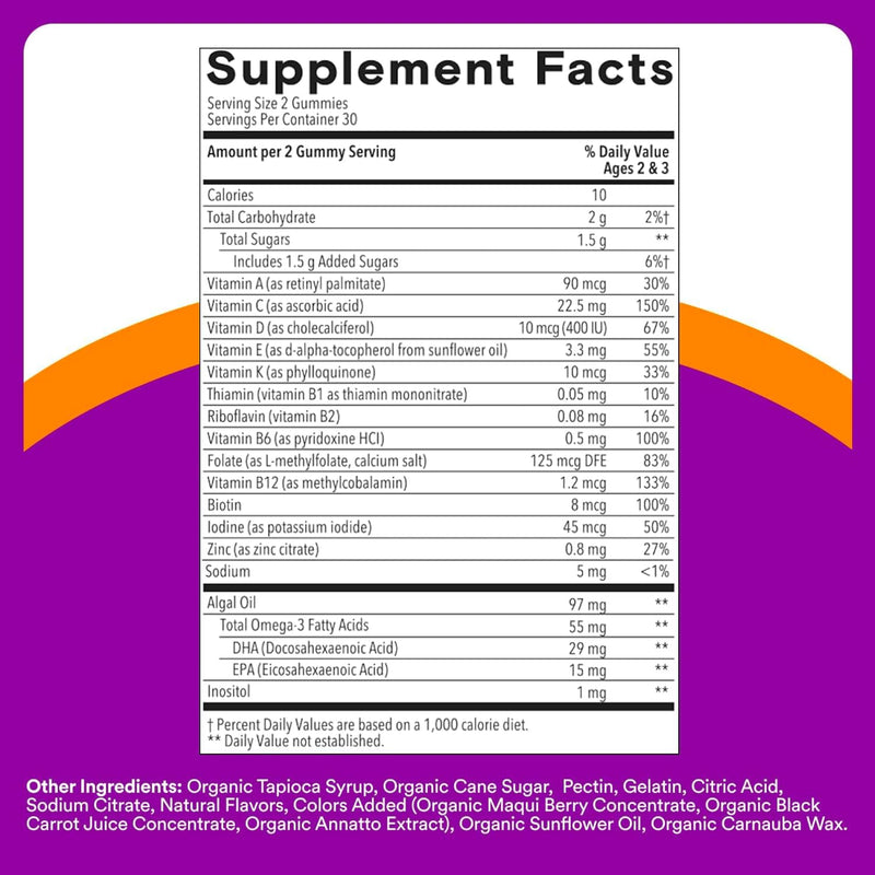 Toddler Multivitamin Gummies - Improved Formula: Omega 3 (DHA/EPA), Vitamins D3, C, Vitamin B12, B6, A, K & Zinc, Biotin, Gluten Free, Three Fruit Flavors, 60 Count (30 Day Supply)
