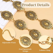 Metal Belt for Women Boho Costume Waist Chain for Ladies Girls Gold Fashion Belt with Adjustable Buckle Western Retro Belt for Dresses Jeans Pants Shirts, One Size