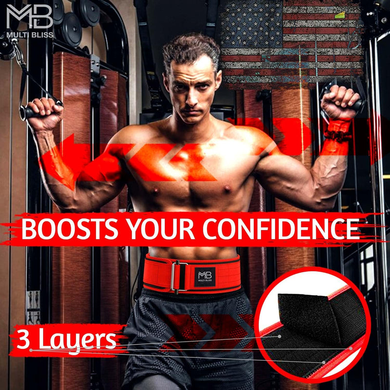 MULTI BLISS® Premium Quality Weight Lifting Gym Belt for Athletes, Olympic Training, Deadlift, Bodybuilding, WOD, Lifting Lumbar Support & Gym Workouts Belt for Men & Women (FreeGift Gym Keychain)