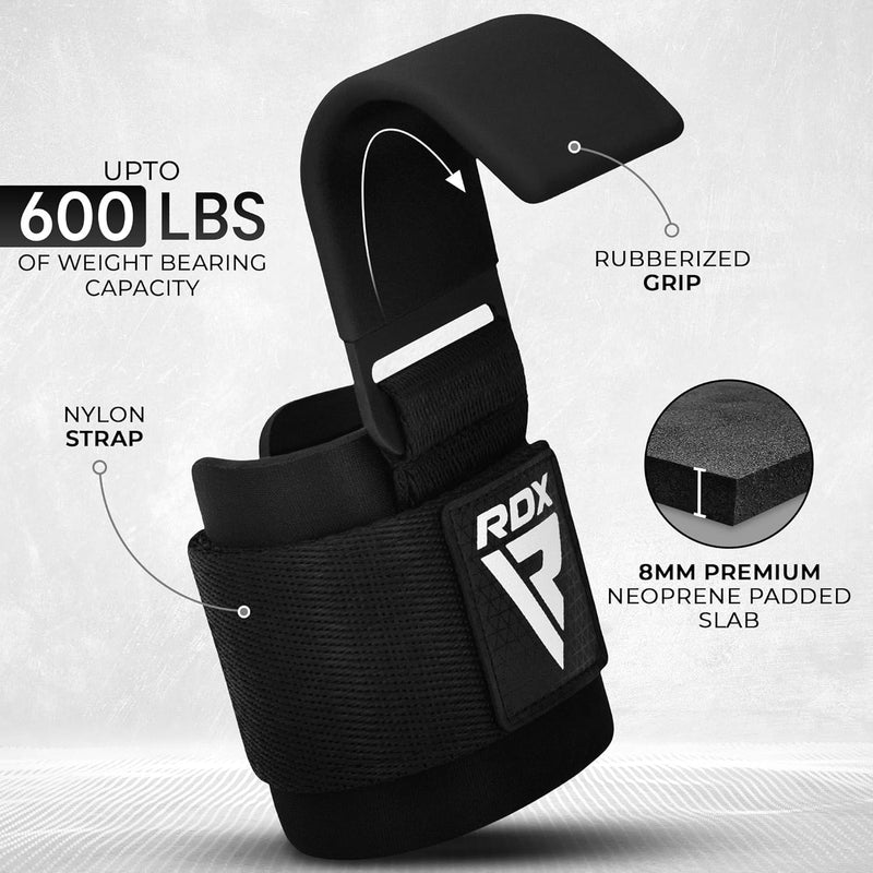 RDX Weight Lifting Hooks Straps Pair, Neoprene Padded Wrist Wrap Support Non Slip Rubber Coated Grip Deadlift Powerlifting Chin Pull Up Exercise Fitness Gym Workout Men Women