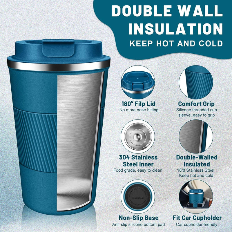 BuyOn Travel Coffee Tumbler Stainless Steel Double Wall Vacuum Hot and Iced Coffee Cup Hydro Flask Drinks Insulated Mug with Leakproof Lid for Home Office Gym Outdoor Work (WHITE, 380ML)