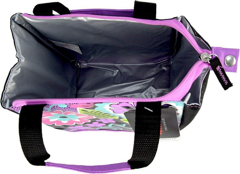 Lunch Bag for School Kids - Black Floral Bag Temperature Retention Performance Comfortable, Padded Carrying Handle Zippered Opening For Easy Access 3 Years+