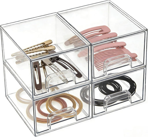 4 Pack Small Clear Stackable Storage Drawers,Acrylic Bathroom Makeup Organizer,Plastic Storage Bins For Vanity, Undersink, Kitchen Cabinets, Pantry, Home Organization - 4pack-small