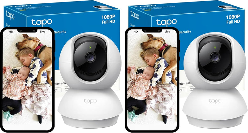 TP-Link Tapo Pan/Tilt Smart Security Camera, Indoor CCTV, 360 Rotational Views, Works with Alexa&Google Home, No Hub Required, 1080p, 2-Way Audio, Night Vision, SD Storage, Device Sharing (TC70) - 2 MP-TC70 (Pack of 2)