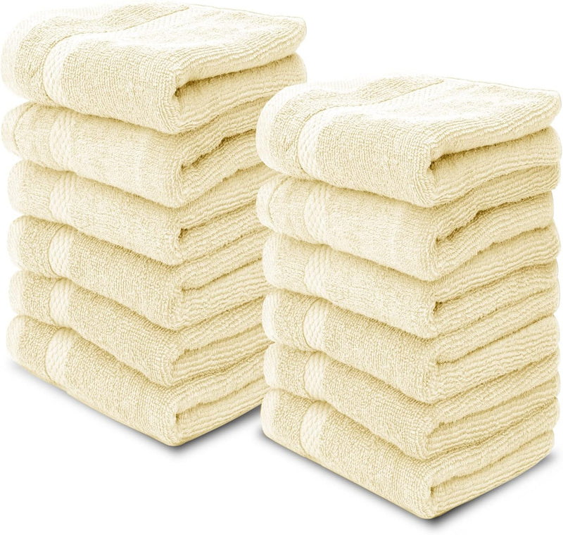 White Classic Luxury Cotton Washcloths - Small Hotel Spa Bathroom Face Towel | 12 Pack |