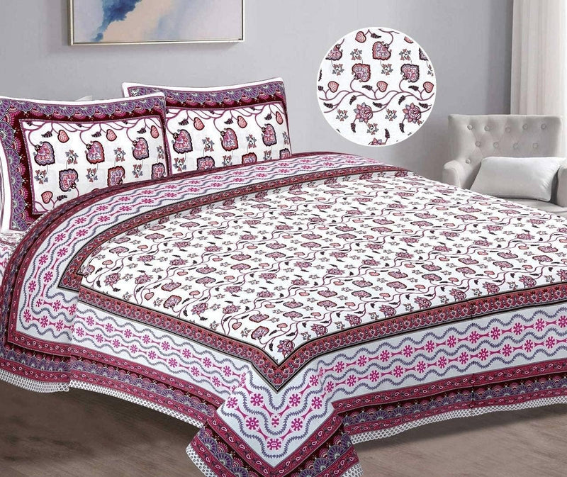 SUFAYA FAB Printed Indian Sanganer Cotton Premium Big Size Bedsheets for Modern Look(108x108) inches,Pillow (17x27) inches