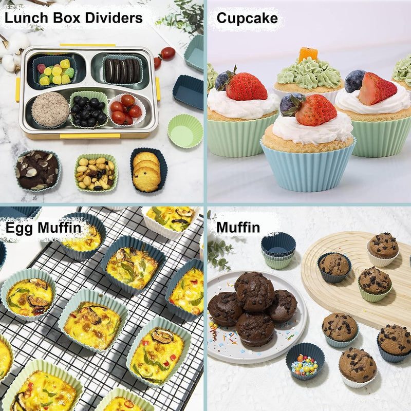 52 Pcs Silicone Bento Box Accessories Set - Lunch Dividers, Food Picks & Muffin Cups, BPA Free Kids Lunch Containers for School, Picnic, Party, Travel