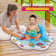 Bundaloo Baby Splash Pad with Inflatable Backrest and Stackable Ring Toys – Sensory Water Play Mat for Infants and Toddlers – Summer Outdoor Fun